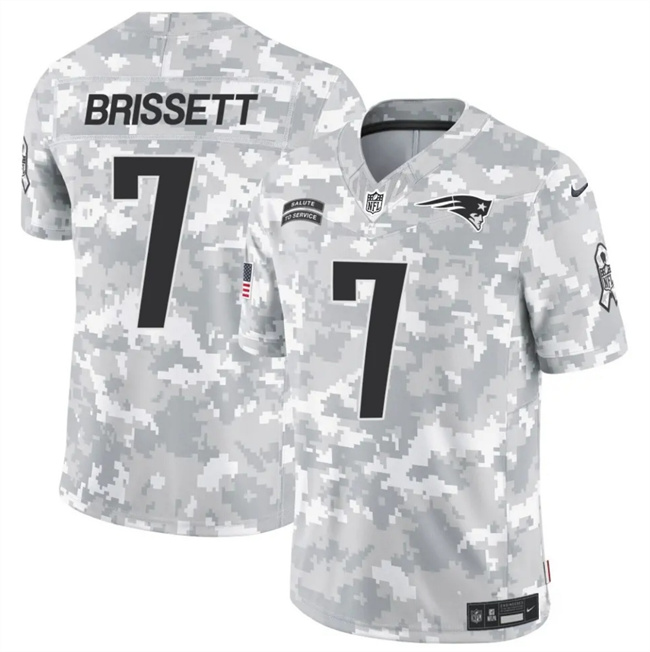 Men's New England Patriots #7 Jacoby Brissett 2024 F.U.S.E. Arctic Camo Salute to Service Limited Football Stitched Jersey